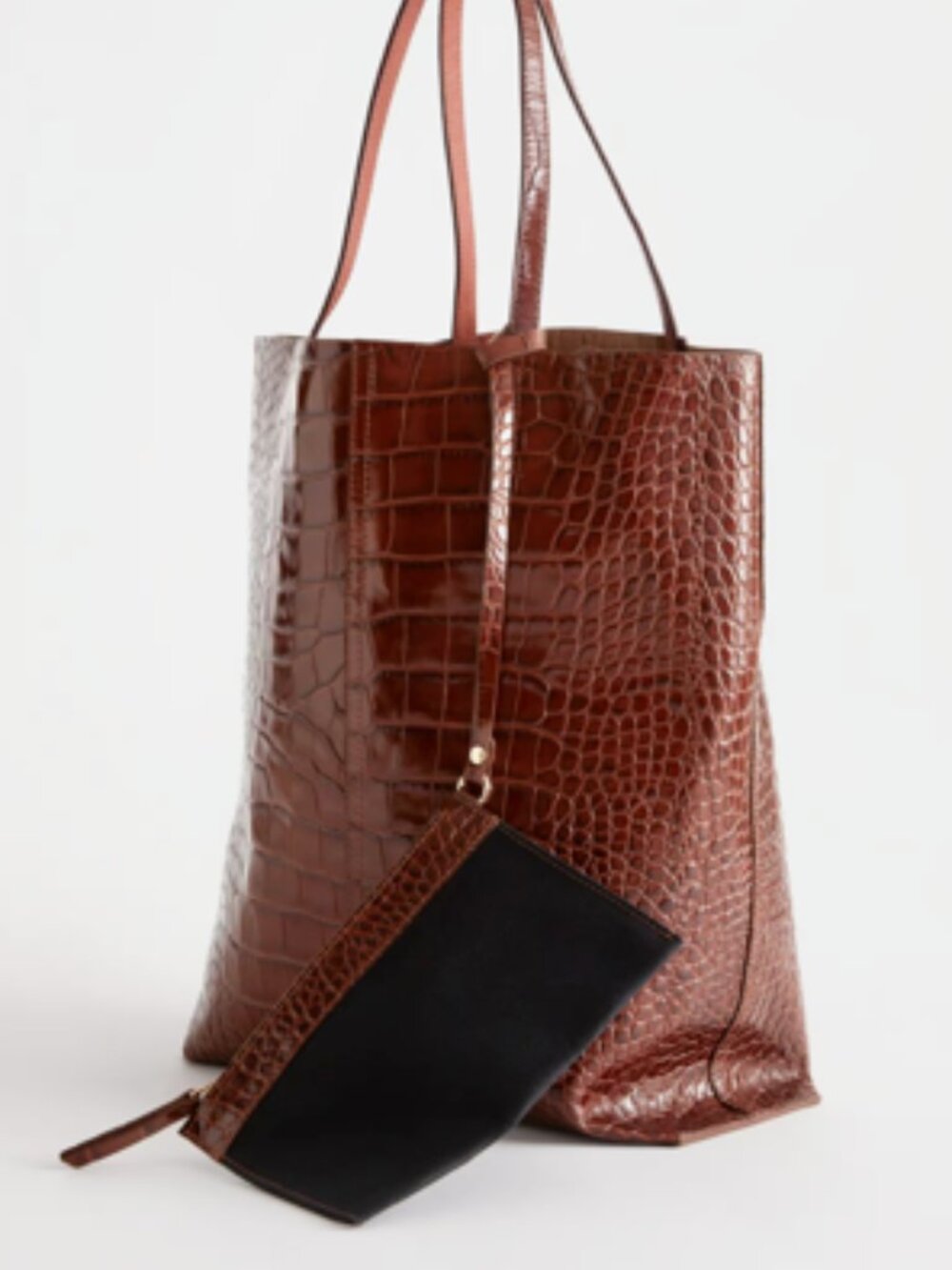 &OTHER STORIES | Croc Embossed Brown Leather Lg Tote Shoulder Shopping Bag-EUC - Picture 12 of 12